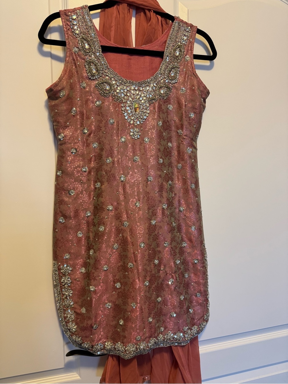 Embellished Dusty Rose Sleeveless Evening Dress 3 piece set